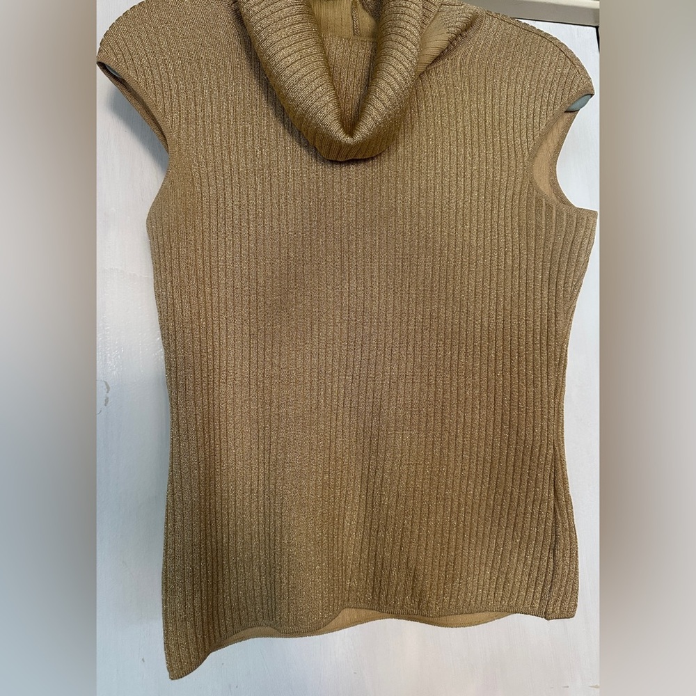 Escada Gold Ribbed Sleeveless Turtleneck Sweater
